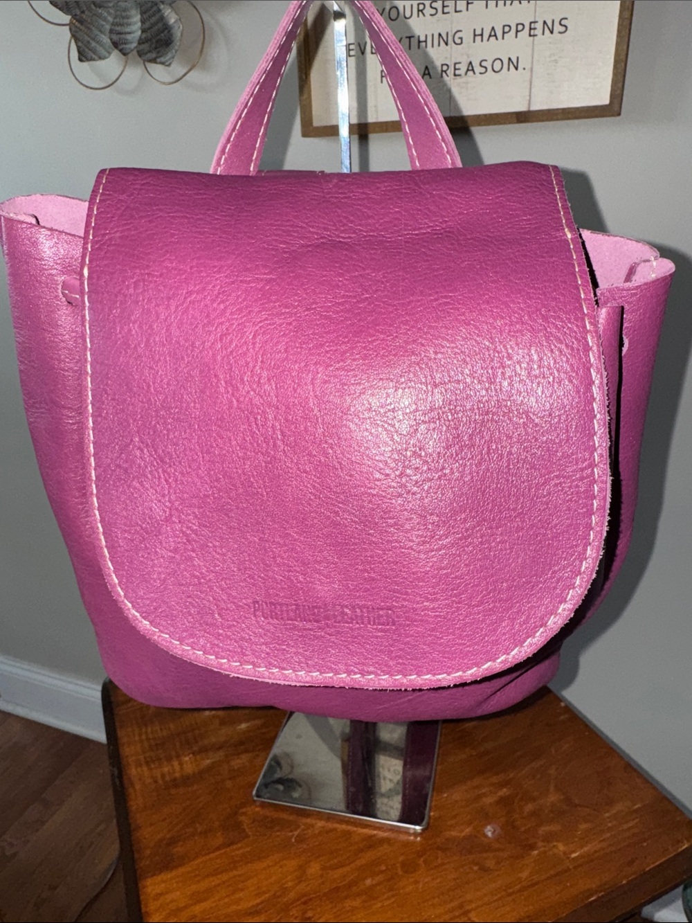 Portland Leather Berry Pink Leather Backpack EUC